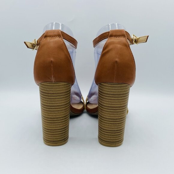 Wild Diva Shoes Womens Size 7.5 Brown Woven Braid Block Heels Sandals Ankle - Picture 7 of 12